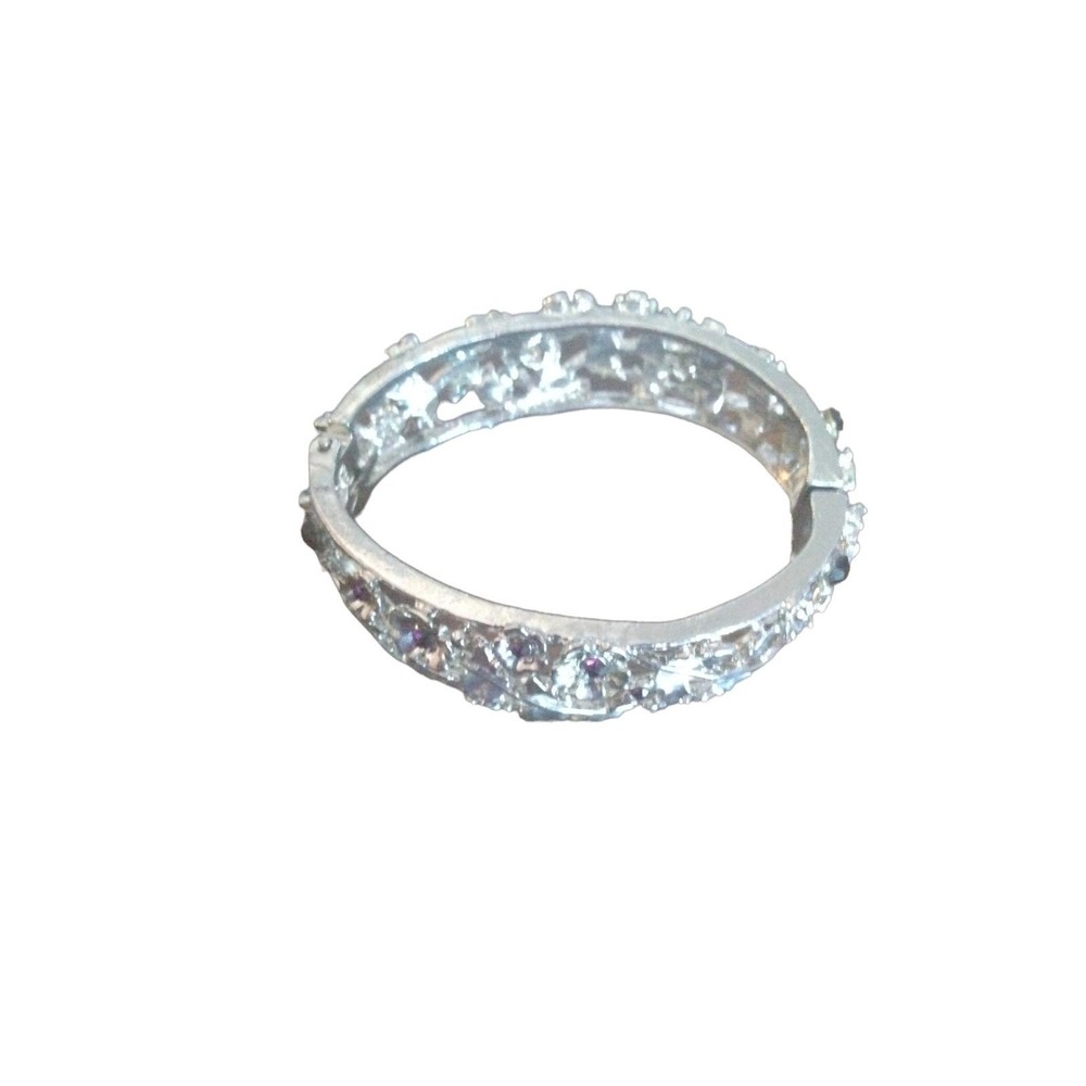 Thick Silvertone Hinged Bangle Bracelet - image 6